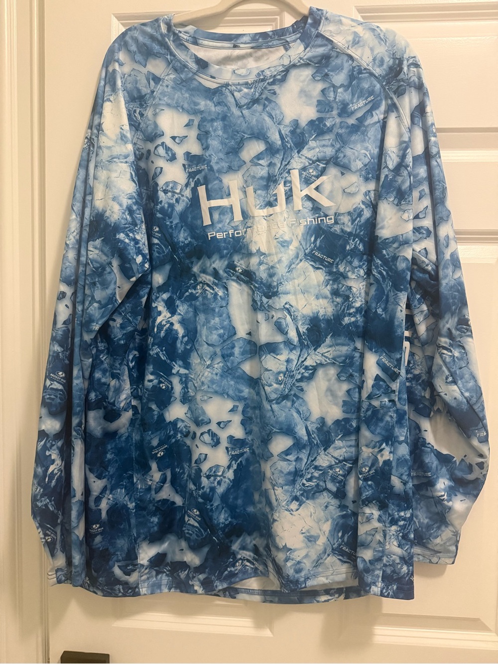 Huk Blue and White Tie-Dye Performance Long Sleeve Shirt